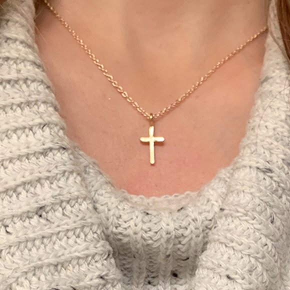 Sterling Silver Cross Necklace | Small 925 or 18K Gold Dainty Cross Necklace - Picture 1 of 9